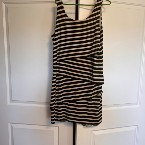 LOFT Women’s Striped Dress – Late 2010s – Black & Cream – Soft Stretch Rayon Ble - Picture 8 of 8
